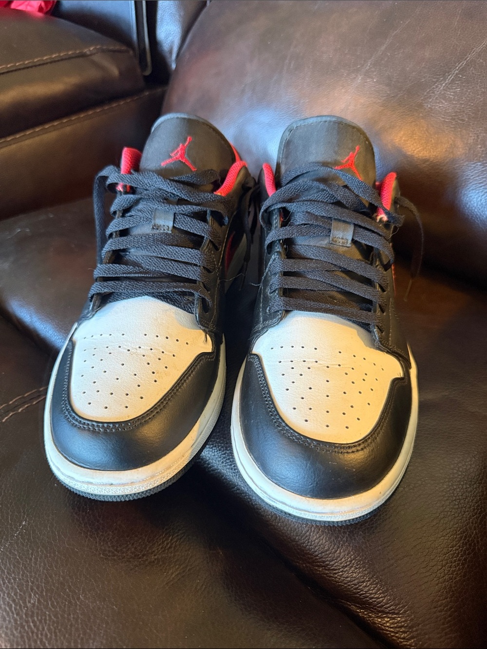 Jordan 1 Men's Low-Top Sneakers in Black, White & Red